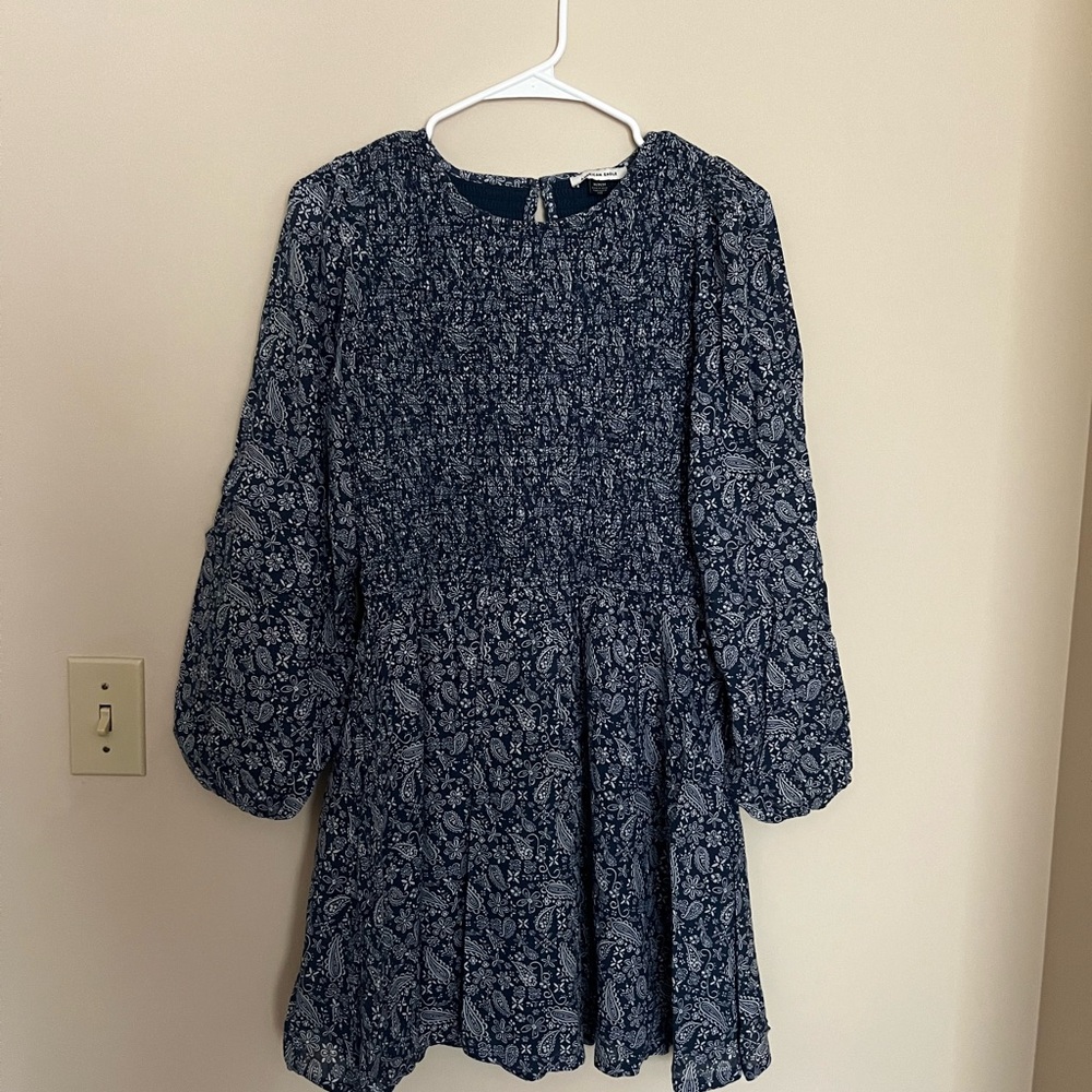 American Eagle Outfitters Navy Paisley Smocked Dress